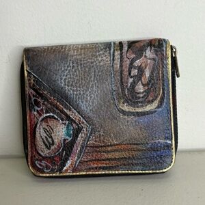 NEW Jane Yoo Vintage Hand Painted Leather Wallet